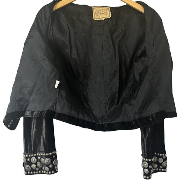 Rare Double D Ranch Silver Studded Black Velvet Jacket M Vintage Western Boho - Picture 4 of 15